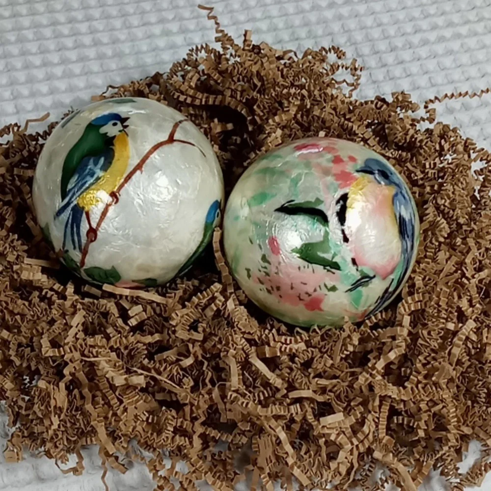 Pier 1 Springtime Hand Painted Paper Mache Decorative Balls Pearl Glaze Finish